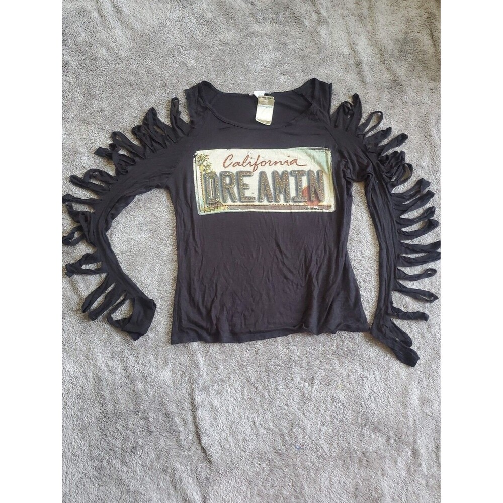 Vintage Made In The USA Y2K California Dreamin Graphic Top  Shredded Sleeves, M